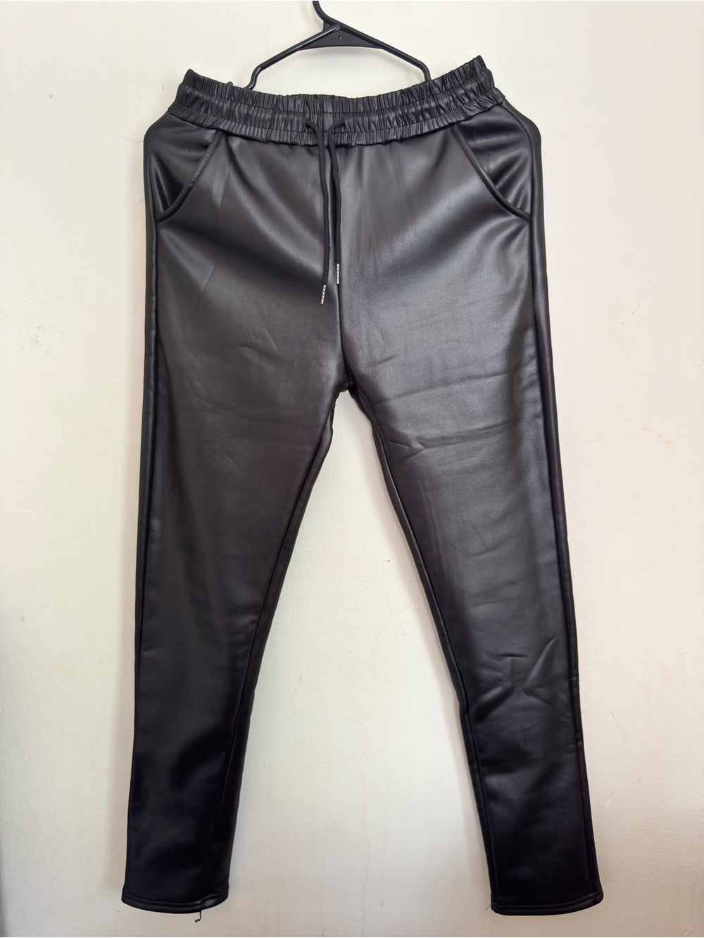 Black Faux Leather Leggings Joggers Size S/M